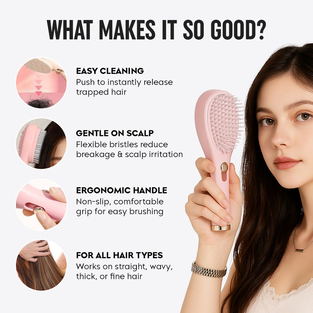 Self-Cleaning Hair Brush for Women & Men – Anti-Hair Wrap, Detangling Brush with Push Button for All Hair Types