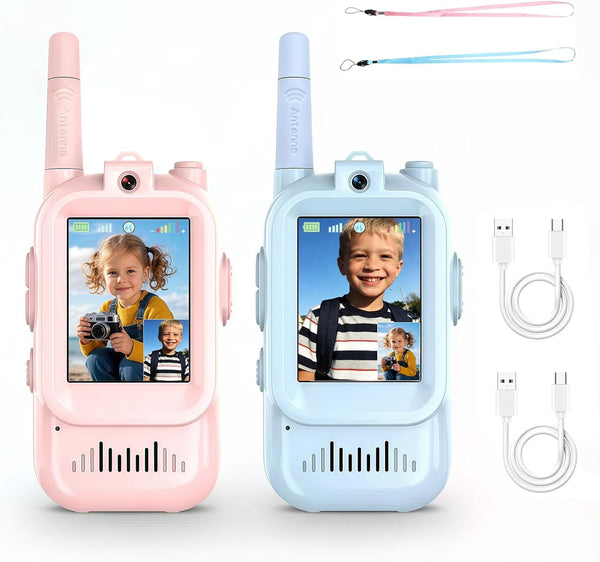Walkie Talkies for Kids, Video Walkie Talkie for Camping 2 Packs Rechargeable Long Range Toys Gifts for Boys and Girls Ages 3-12, Kids Video Walkie Talkies with Camera & Voice Changer