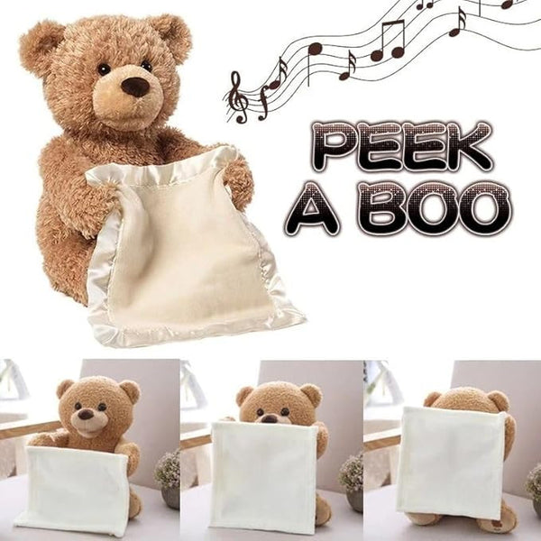 Peek-A-Boo Plush Toy - Interactive Brown Teddy Bear with Hide and Seek &amp; Music Features, Stuffed Cartoon Toy for Kids