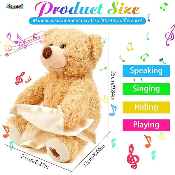 Peek-A-Boo Plush Toy - Interactive Brown Teddy Bear with Hide and Seek &amp; Music Features, Stuffed Cartoon Toy for Kids