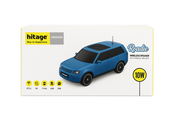 Hitage Roadie Premium 10W Wireless Bluetooth Speaker with Car Design, Mobile Holder, Flash Light, FM, USB, TF Card & Hands-Free Calling (1500mAh, Upto 6 Hrs Playtime)